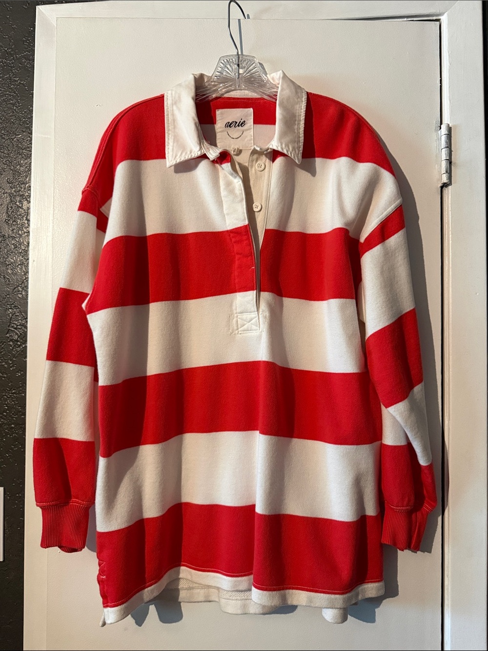 aerie Red & White Striped Rugby Shirt - women’s Long Sleeve